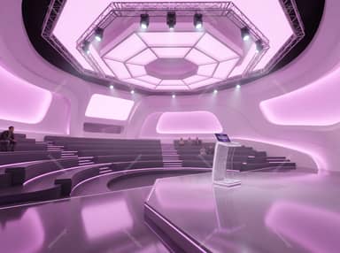 Pink Sci-Fi Auditorium Background With Curved Seating