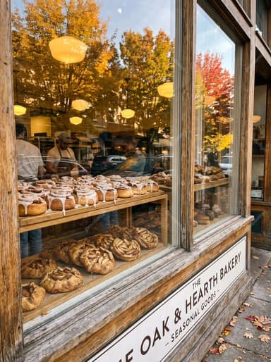 Bakery Window With Iced Pastries And Bread