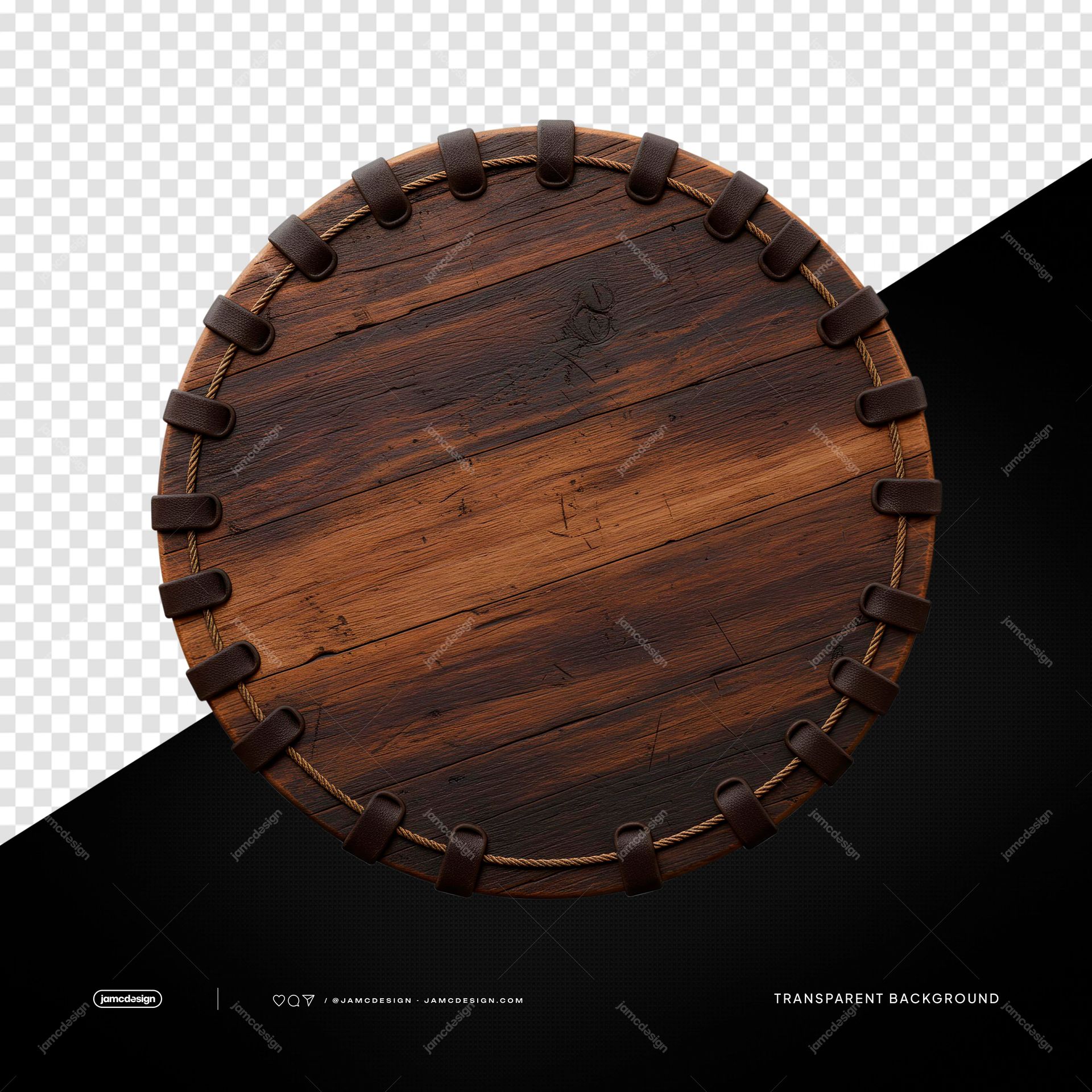 Tábua de Madeira com Tábuas Diagonais e Borda de Corda PNG Transparente. Tábua redonda de madeira fornecida como PNG transparente