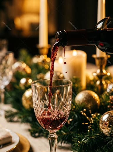 Foto De Vino Tinto Vertido En Una Copa De Cristal Tallado