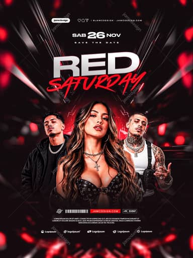 Red Saturday Event Flyer Template PSD