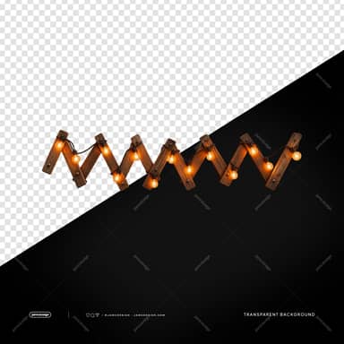 Zigzag Wooden Fence With Edison String Lights PNG
