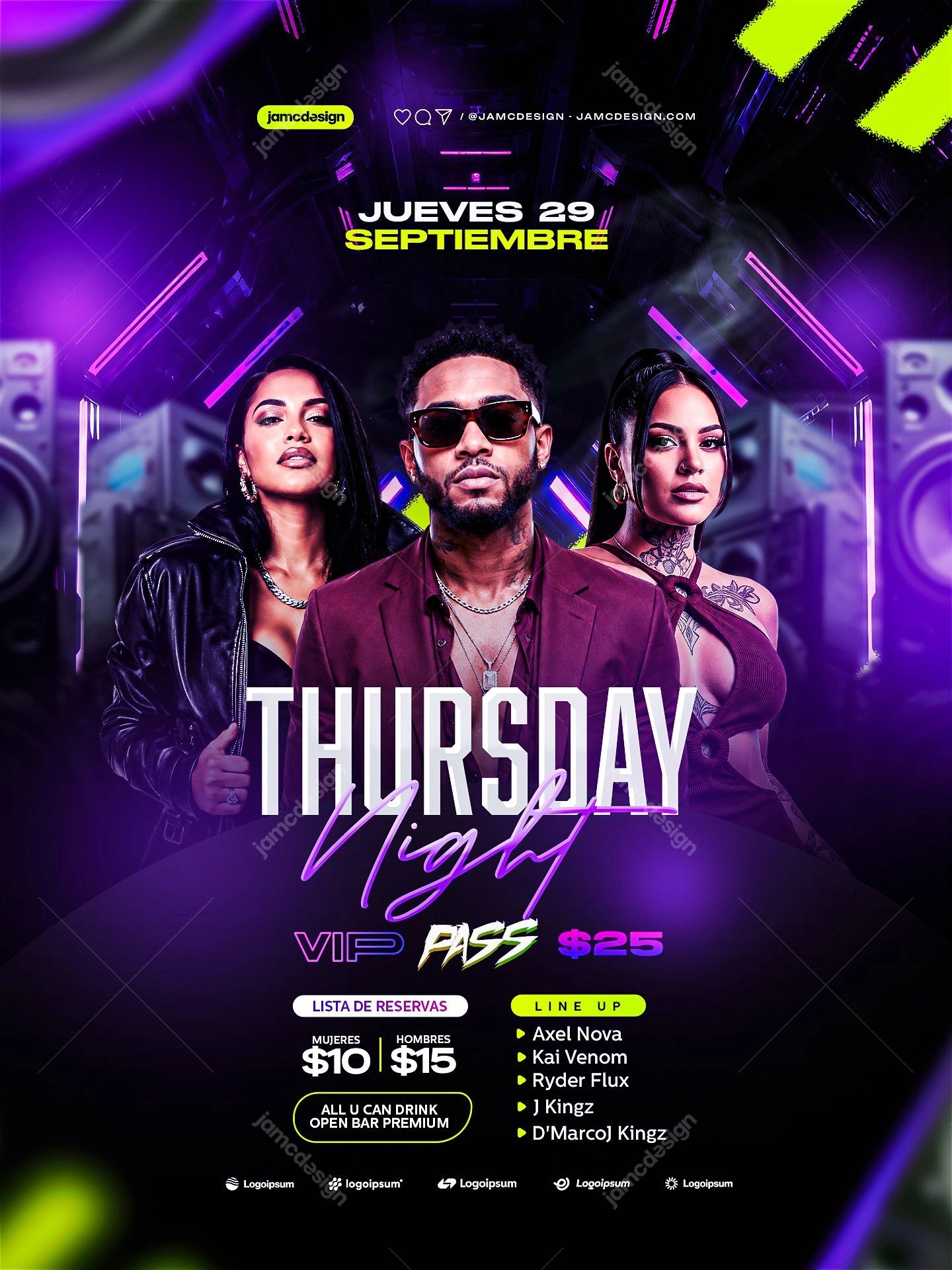 Neon Thursday Night Event Flyer PSD. Editable PSD event flyer template for a Thursday night celebration