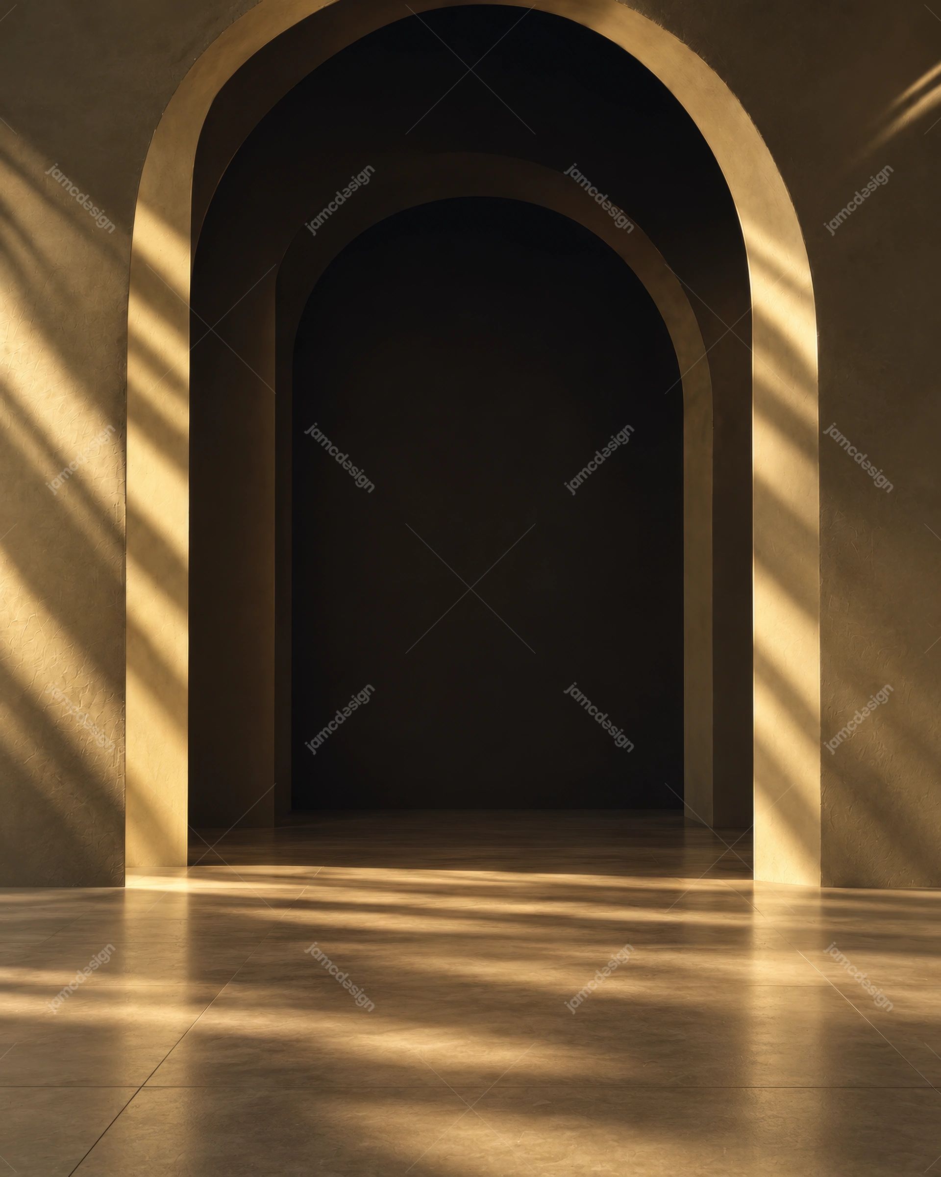 Fundo De Interior De Pedra Com Arco Escuro. Baixe este fundo PNG com um grande arco arquitetônico em um interior escuro em tons dourados
