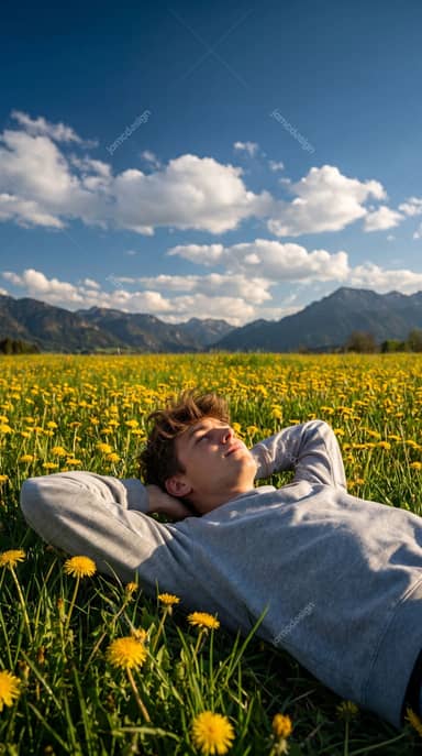 Man Resting Among Yellow Wildflowers