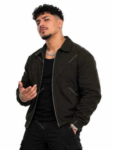 Curly-Haired Man In Black Jacket With Chain Necklace PNG