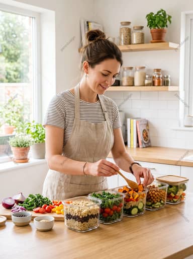 Woman Preparing Healthy Meal Prep In A Modern Kitchen