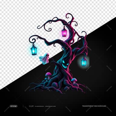 Haunted Tree With A Ghost And Curling Branches PNG