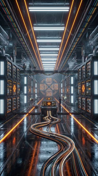 Futuristic Data Center Cable Corridor Background