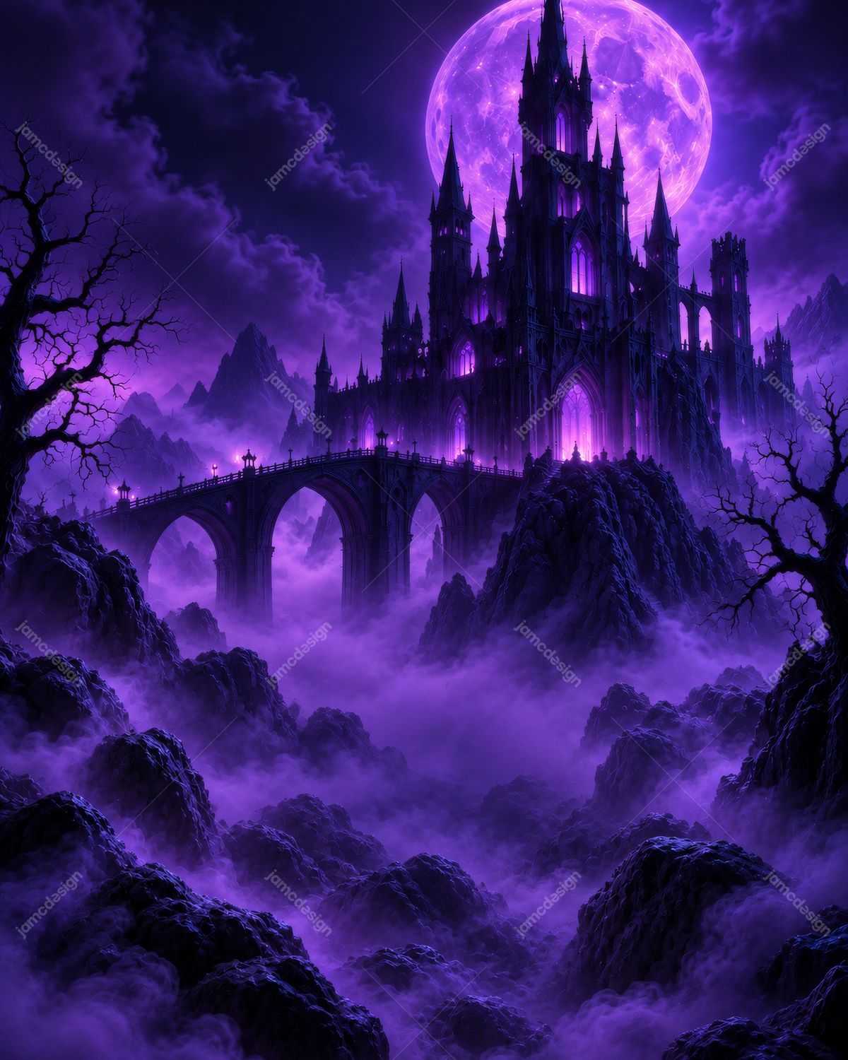 Arrière-Plan PNG De Château Gothique Violet Sous La Pleine Lune