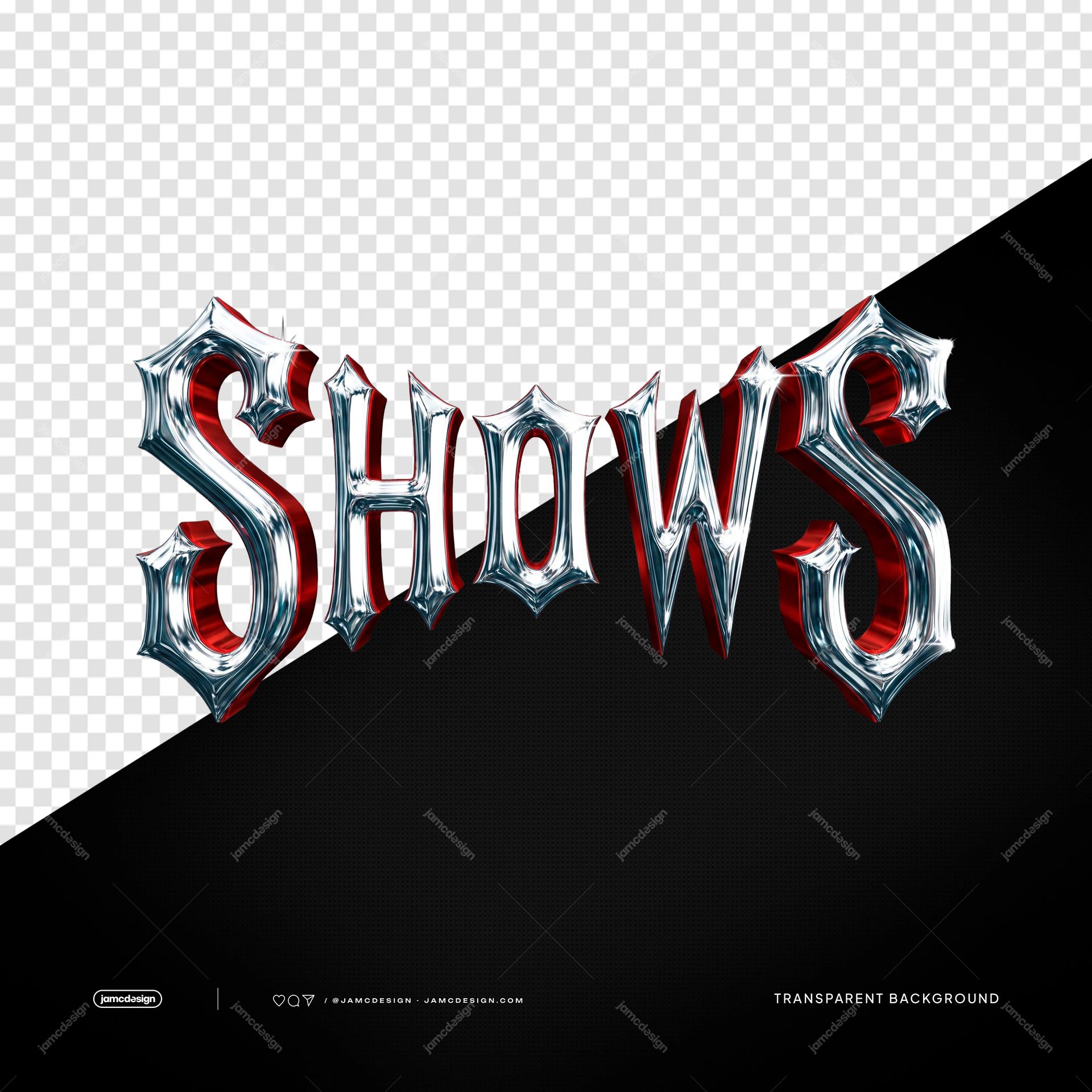 Shows Lettering With Silver And Red Metallic Reflections PNG. Download this PNG transparent object with ornate chrome 3D lettering, silver and red reflections