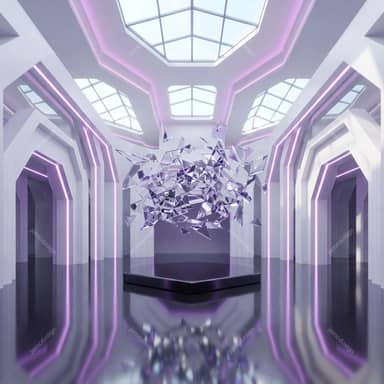 Futuristic Corridor Crystal Sculpture Background