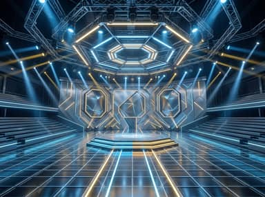 Futuristic Blue And Gold Hexagonal Stage Background