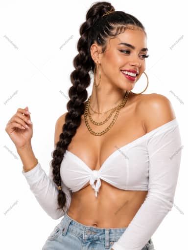 Smiling Woman Portrait With Braid And Gold Jewelry PNG