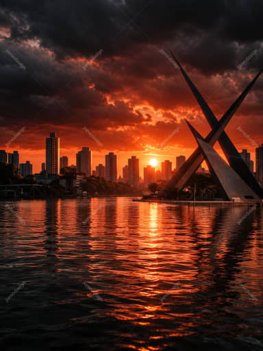 Orange Sunset City Waterfront Background PNG