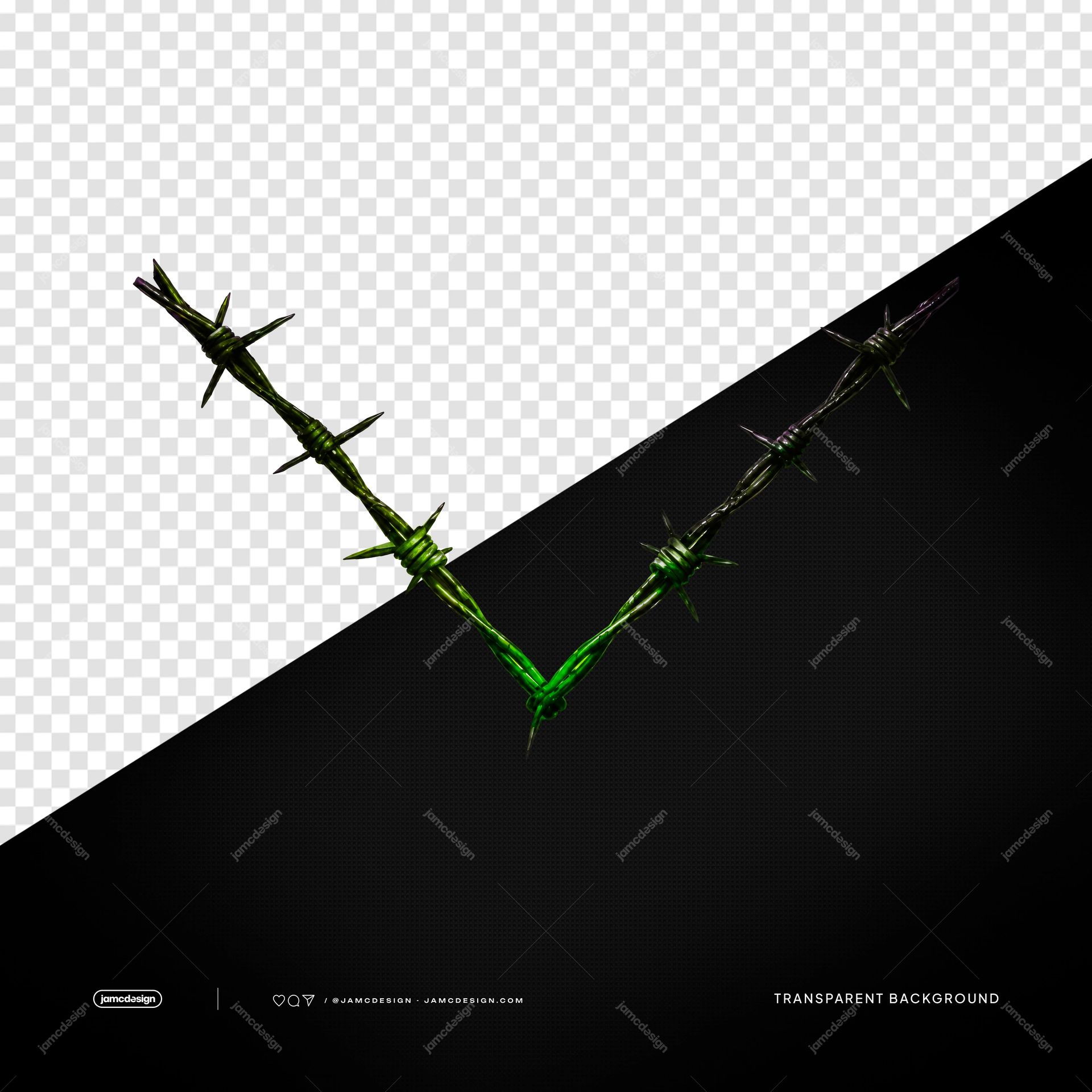 V Shaped Barbed Wire PNG Transparent. PNG transparent object featuring a V shaped strand of dark metallic green barbed wire with sharp spikes