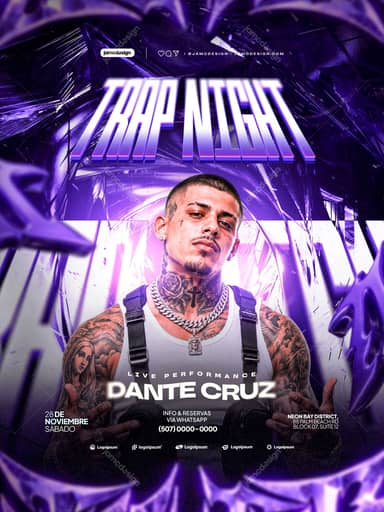 Trap Night Purple Light Flyer Template PSD