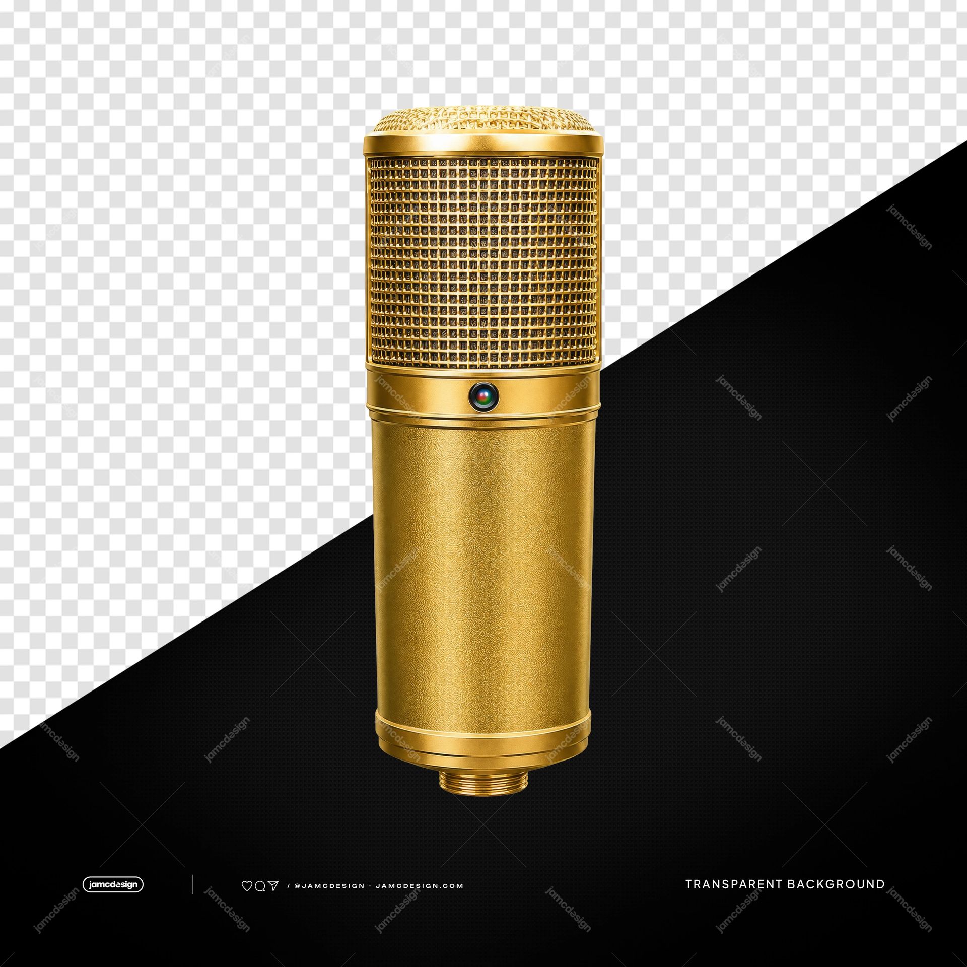 Luxury Gold Studio Microphone PNG Transparent Background. Gold studio condenser microphone rendered as a PNG transparent object