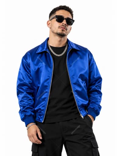Man In Blue Satin Jacket And Sunglasses PNG