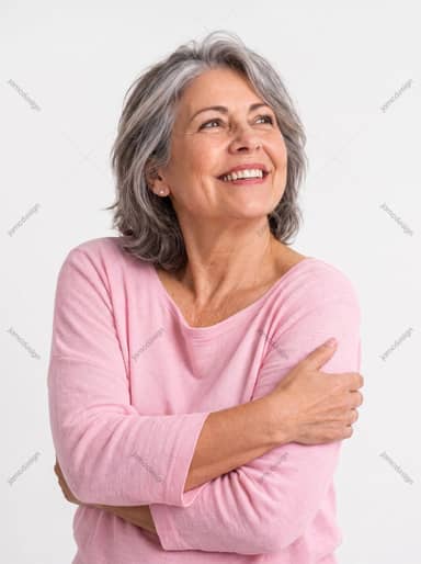 Smiling Older Woman In Pink Sweater Portrait