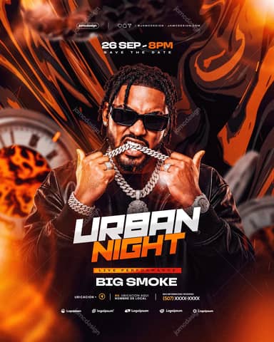 Urban Night Flyer With Orange Flame Graphics PSD