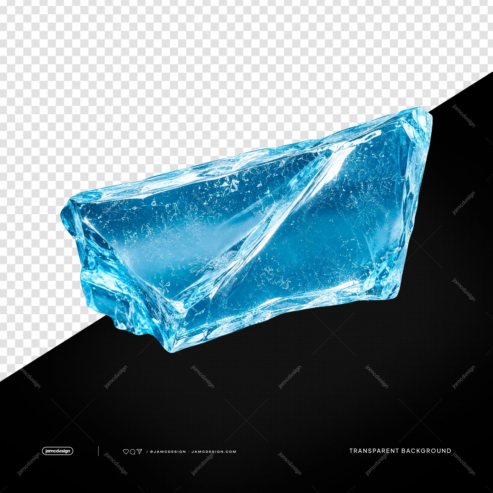 Crystal Ice Slab Blue Glossy Surface PNG Transparent. Blue crystal ice slab supplied as a PNG transparent object, featuring faceted edges