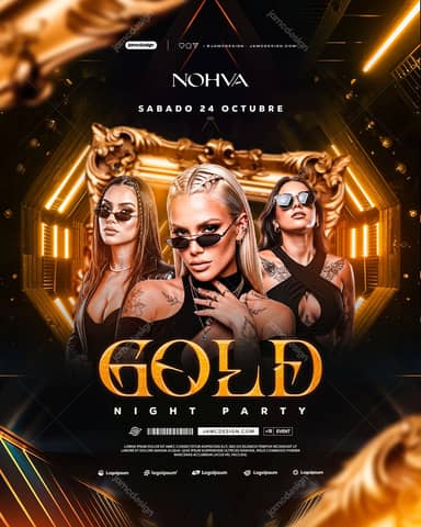 Gold Frame Night Party Flyer Template PSD