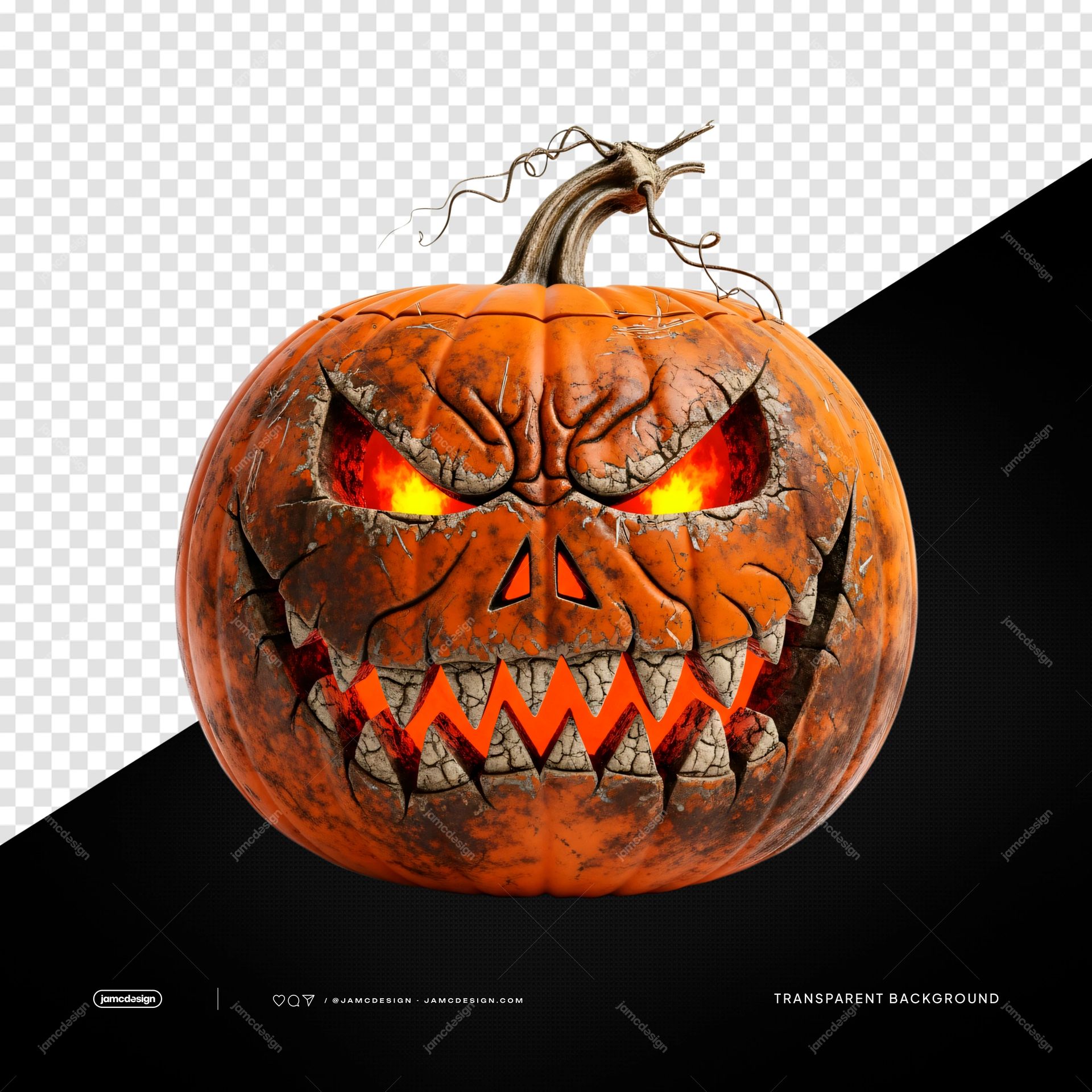 Fiery Monster Jack O Lantern Pumpkin PNG Transparent. Fiery monster jack o lantern pumpkin supplied as a PNG transparent object