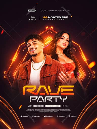 Plantilla De Flyer Para Fiesta Rave Con Neón Naranja PSD