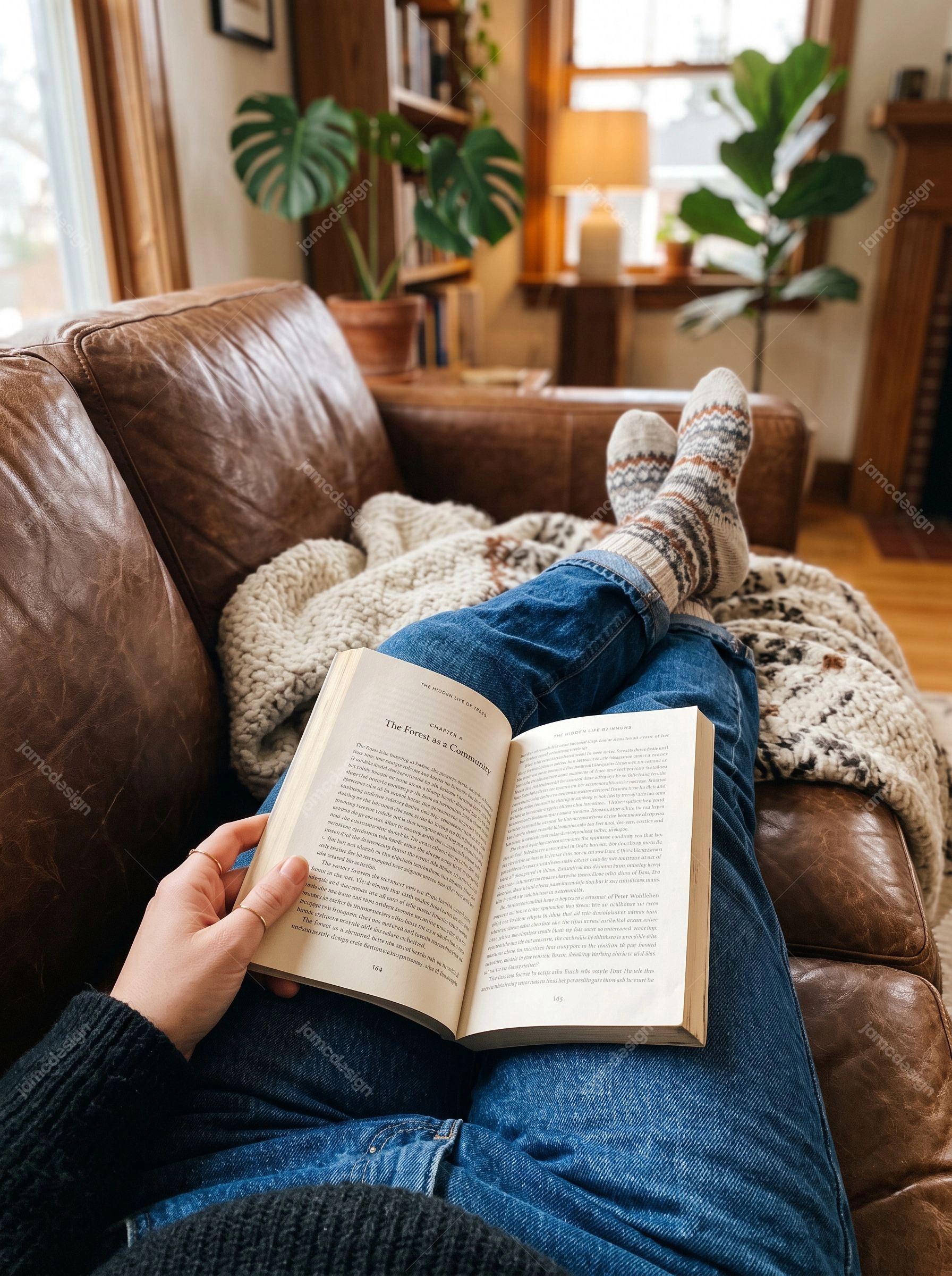 Personne Lisant Un Livre Sur Un Canapé En Cuir Près De Plantes. Téléchargez cette photo JPG d’une personne lisant sur un canapé en cuir à la maison