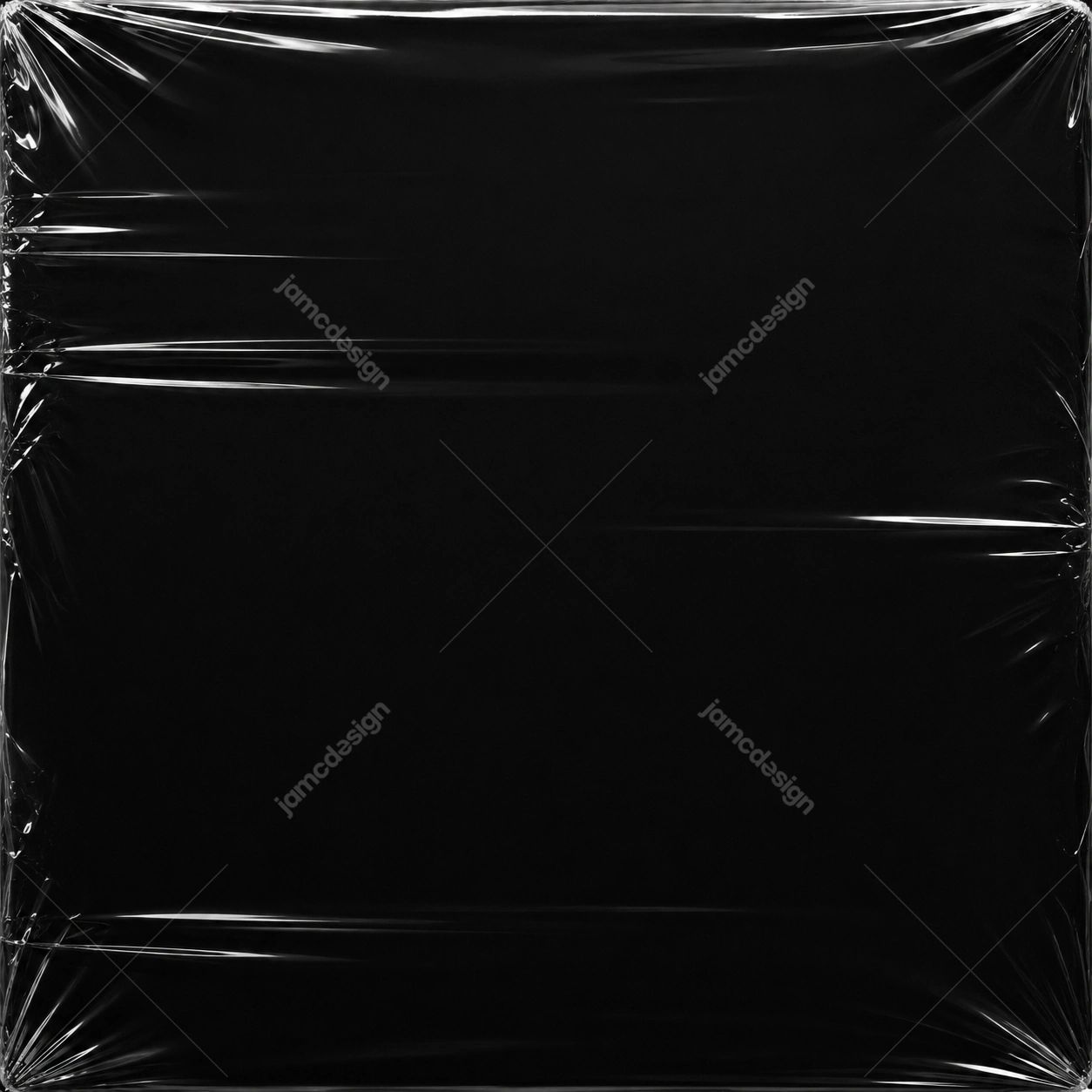 Filme Plástico Esticado Com Vincos. Textura em PNG de filme plástico transparente esticado sobre uma superfície preta escura, mostrando vincos de tensão