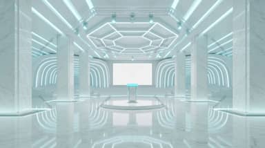 Futuristic Exhibition Hall With Central Platform Background