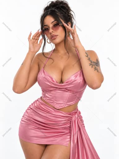 Retrato De Estudio De Mujer Con Atuendo De Satén Rosa PNG
