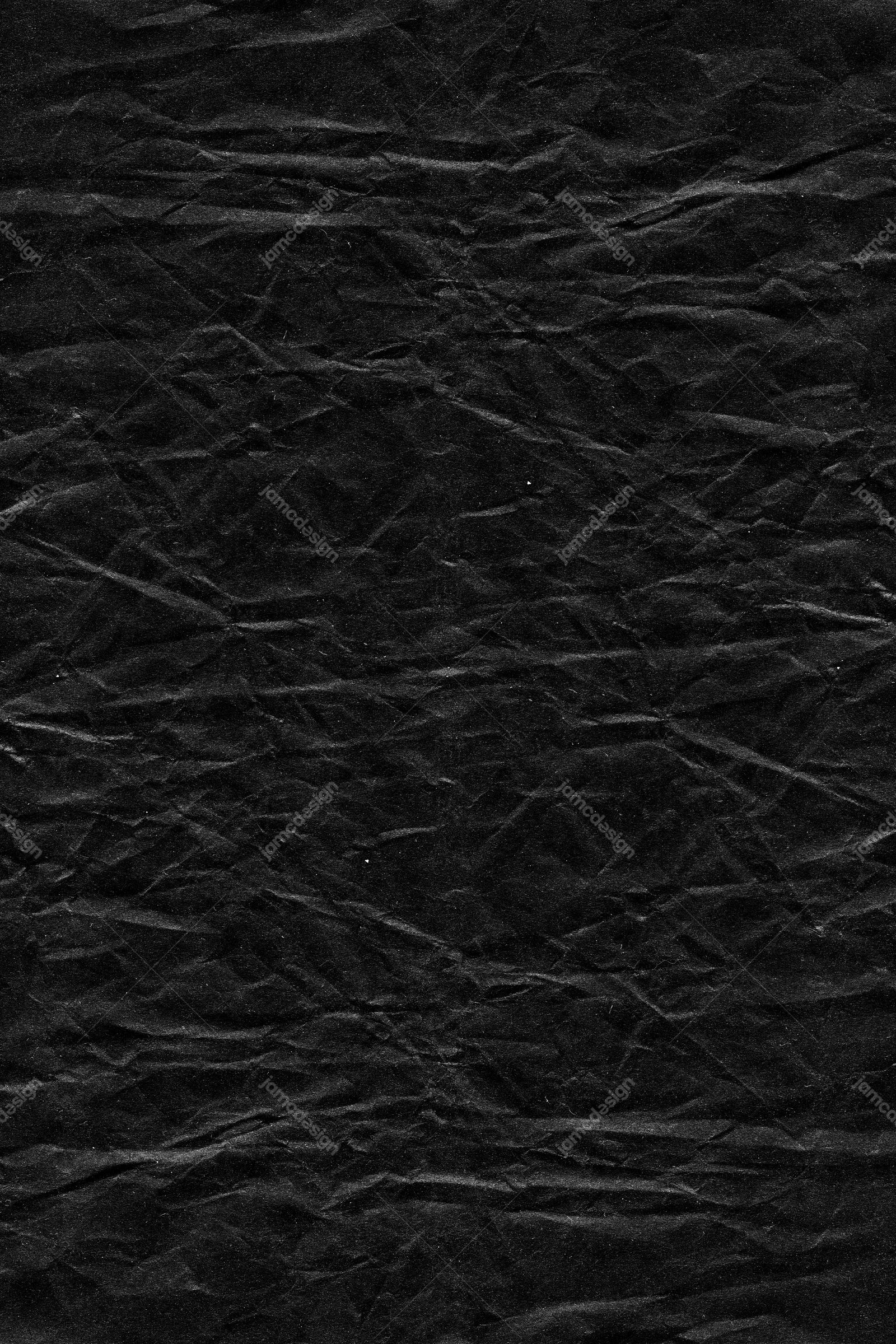 Black Wrinkled Fabric Texture. This dark monochrome JPG texture shows a black textile surface covered in irregular folds and creases, with a realistic