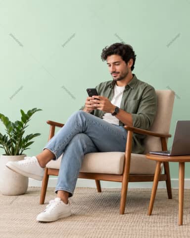 Man Using A Smartphone In A Minimal Interior