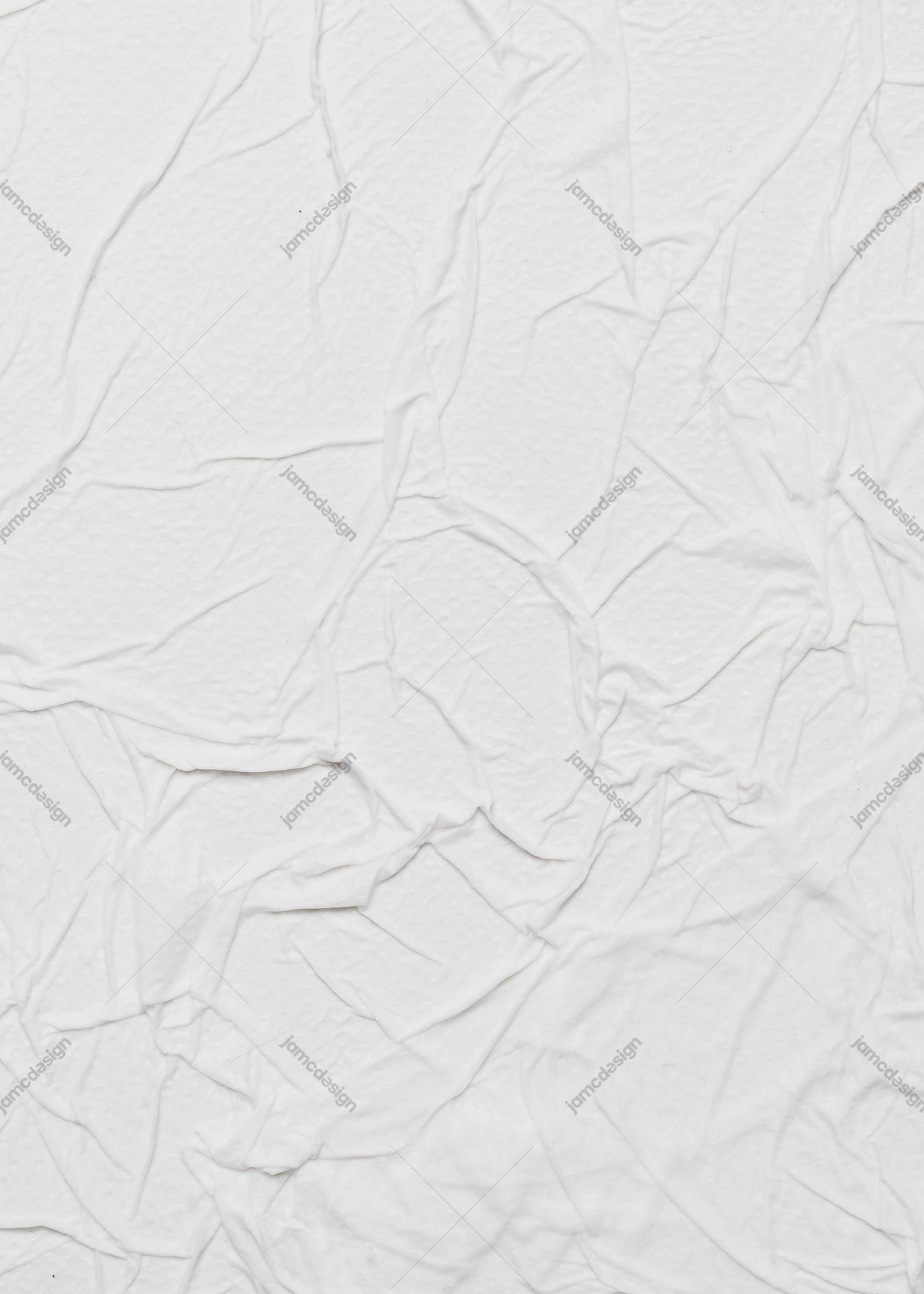 White Paper Texture With Broad Creases. This JPG texture shows softly lit white paper covered in broad overlapping creases and fine wrinkles