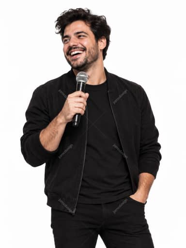 Smiling Church Speaker Holding A Microphone PNG