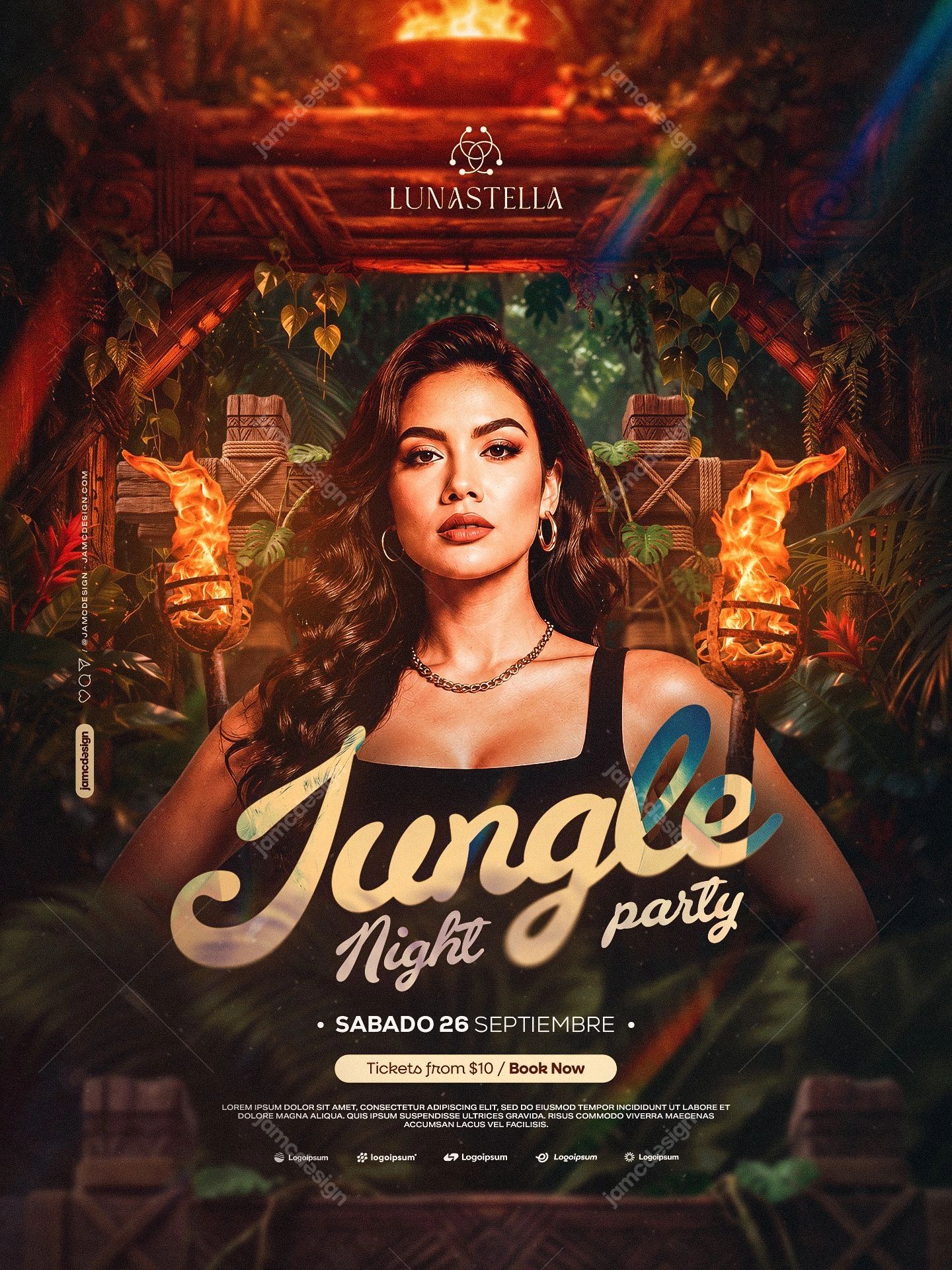 Jungle Night Party Flyer Template PSD. Download this editable PSD event flyer template for a jungle night party