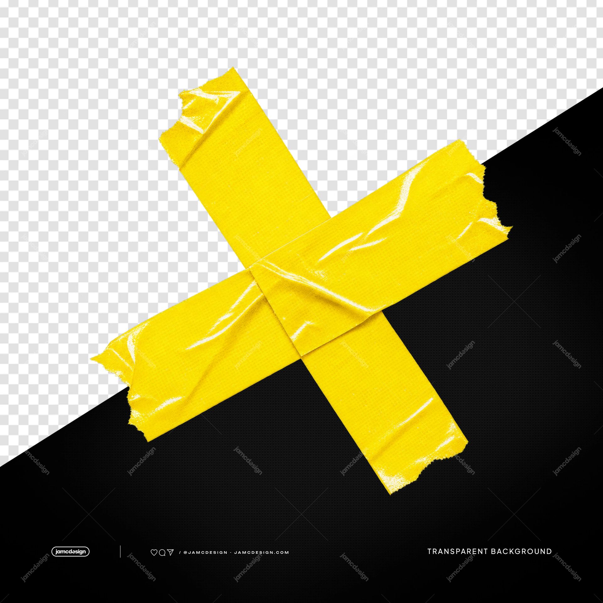 Yellow Adhesive Tape Cross PNG Transparent. Yellow adhesive tape cross supplied as a PNG transparent object, showing overlapping strips with torn edges