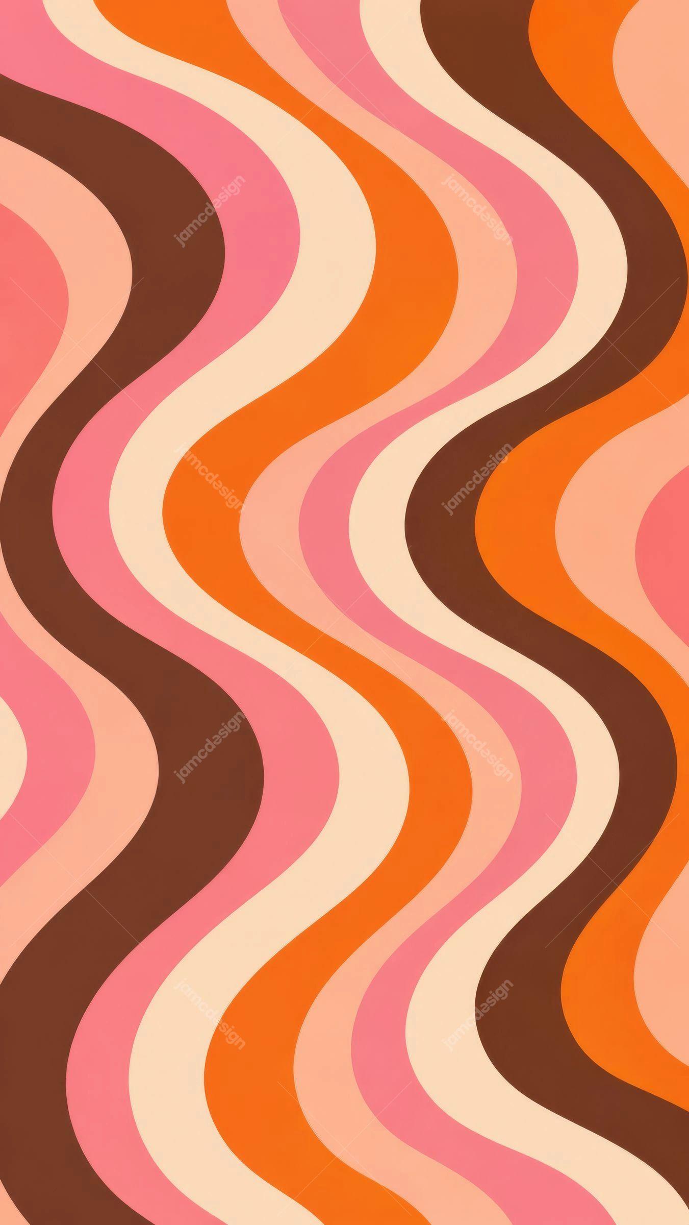 Retro Wavy Orange Pink Abstract Pattern. Retro abstract pattern supplied as a JPG, featuring smooth undulating bands in orange, pink, cream and brown