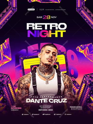 Retro Night Event Flyer Template PSD