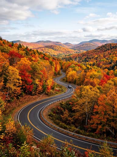 Scenic Winding Road Under A Cloudy Autumn Sky