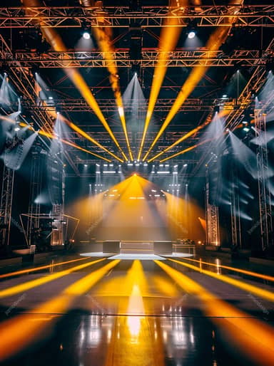 Futuristic Concert Stage Background With Orange Light Beams