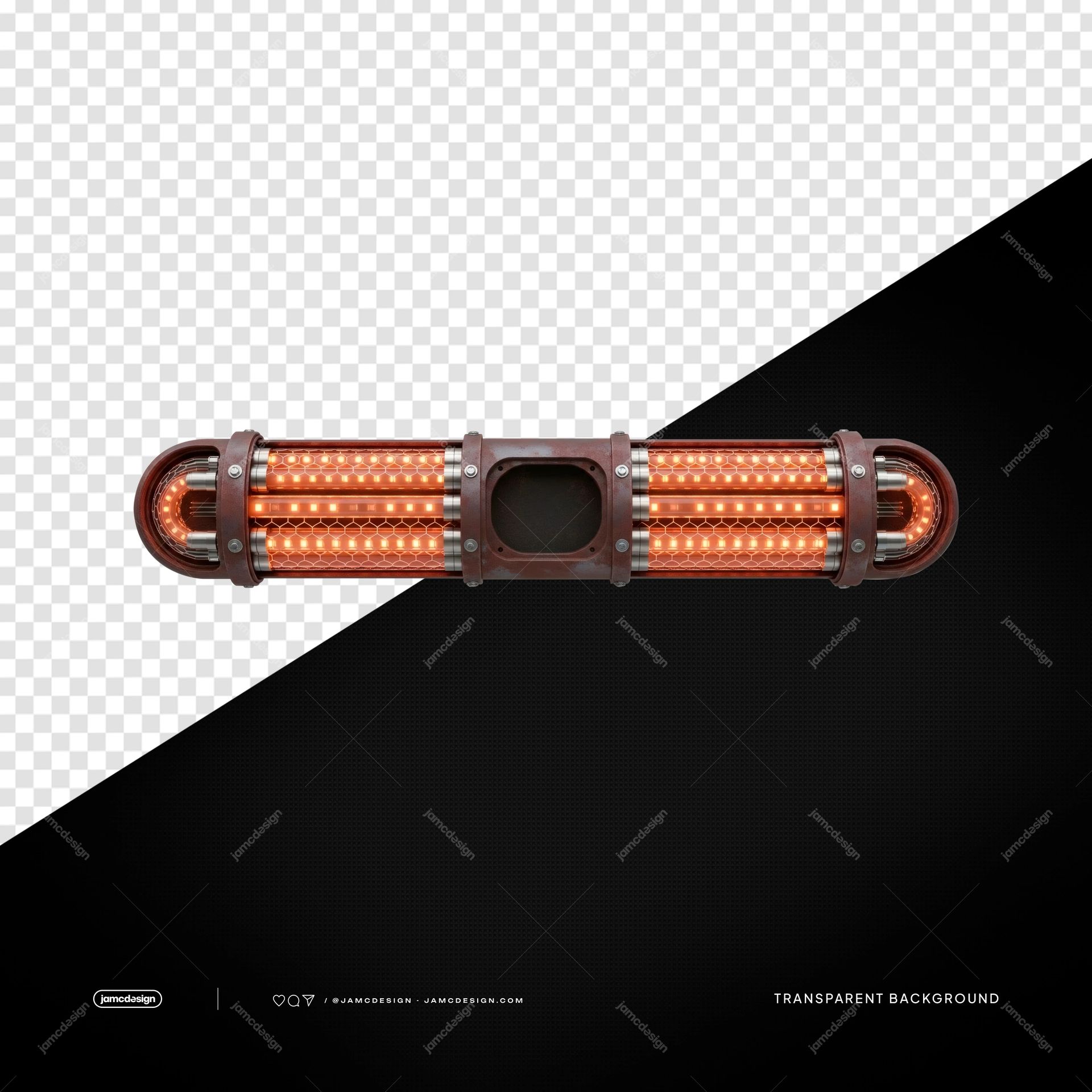 Industrial Orange LED Bar Light Glowing Metal Lamp PNG Transparent. Industrial orange LED bar lamp supplied as a PNG transparent object
