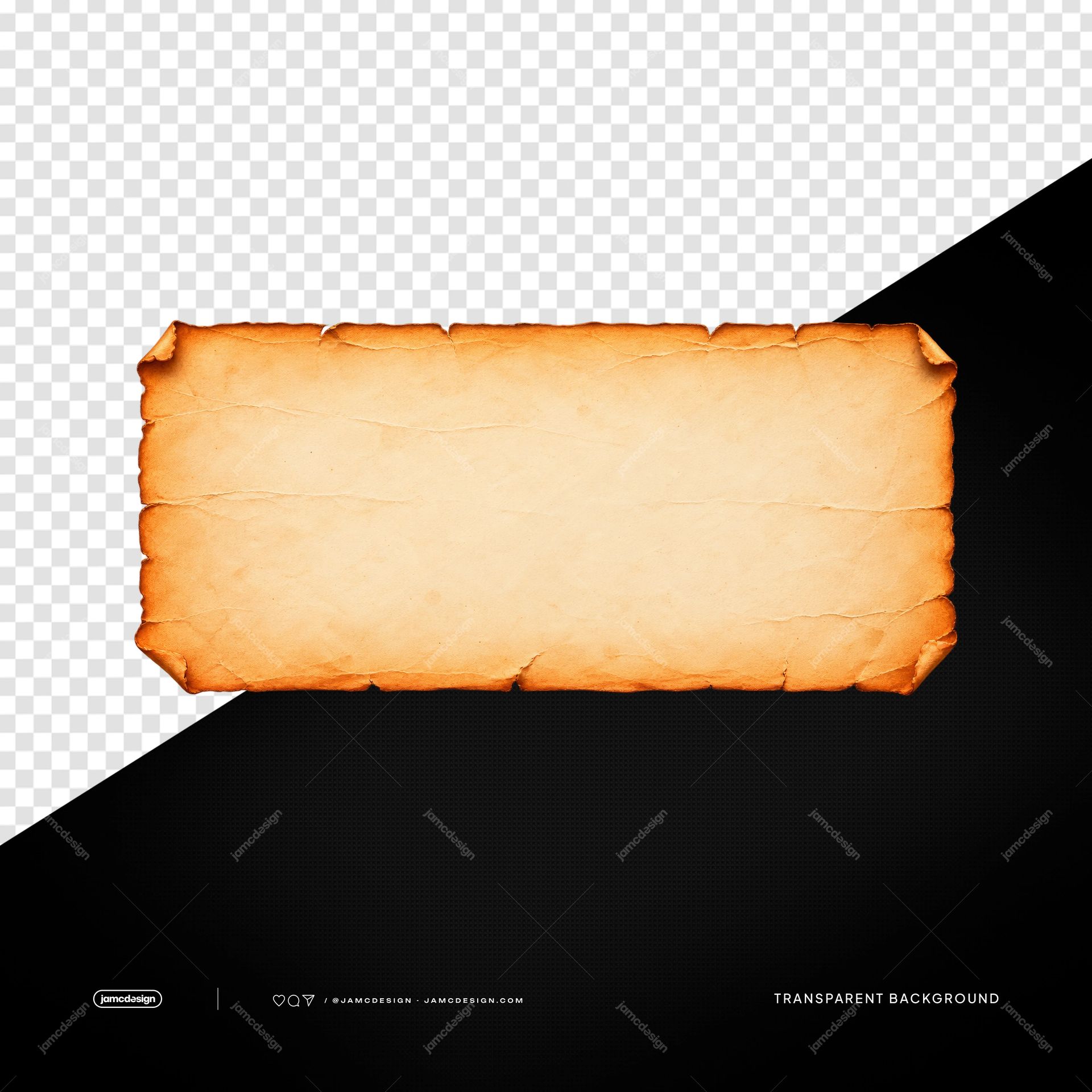 Torn Parchment Banner With Orange Edges PNG. Download this transparent object PNG of a burnt orange parchment banner, with torn edges