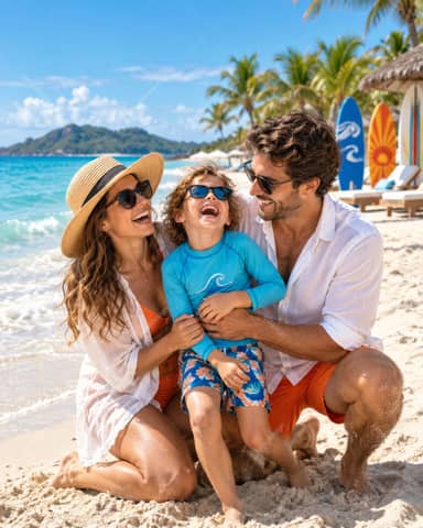 Laughing Family On A Tropical Beach