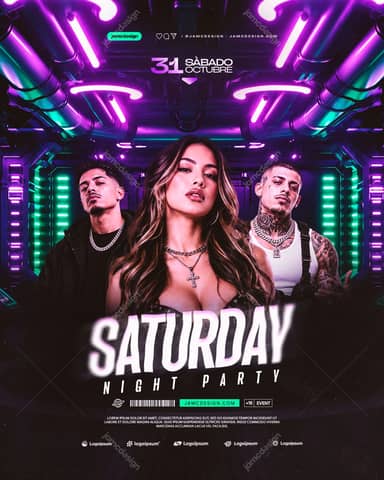 Saturday Night Neon Party Flyer Template PSD