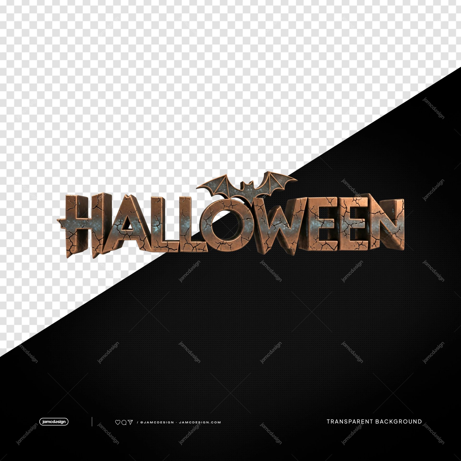 Halloween Text With Bat Wings Copper Gothic Lettering PNG Transparent. Halloween lettering with small bat wings
