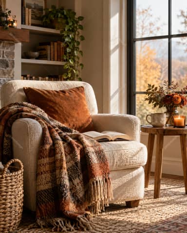 Cozy Autumn Armchair With Plaid Blanket