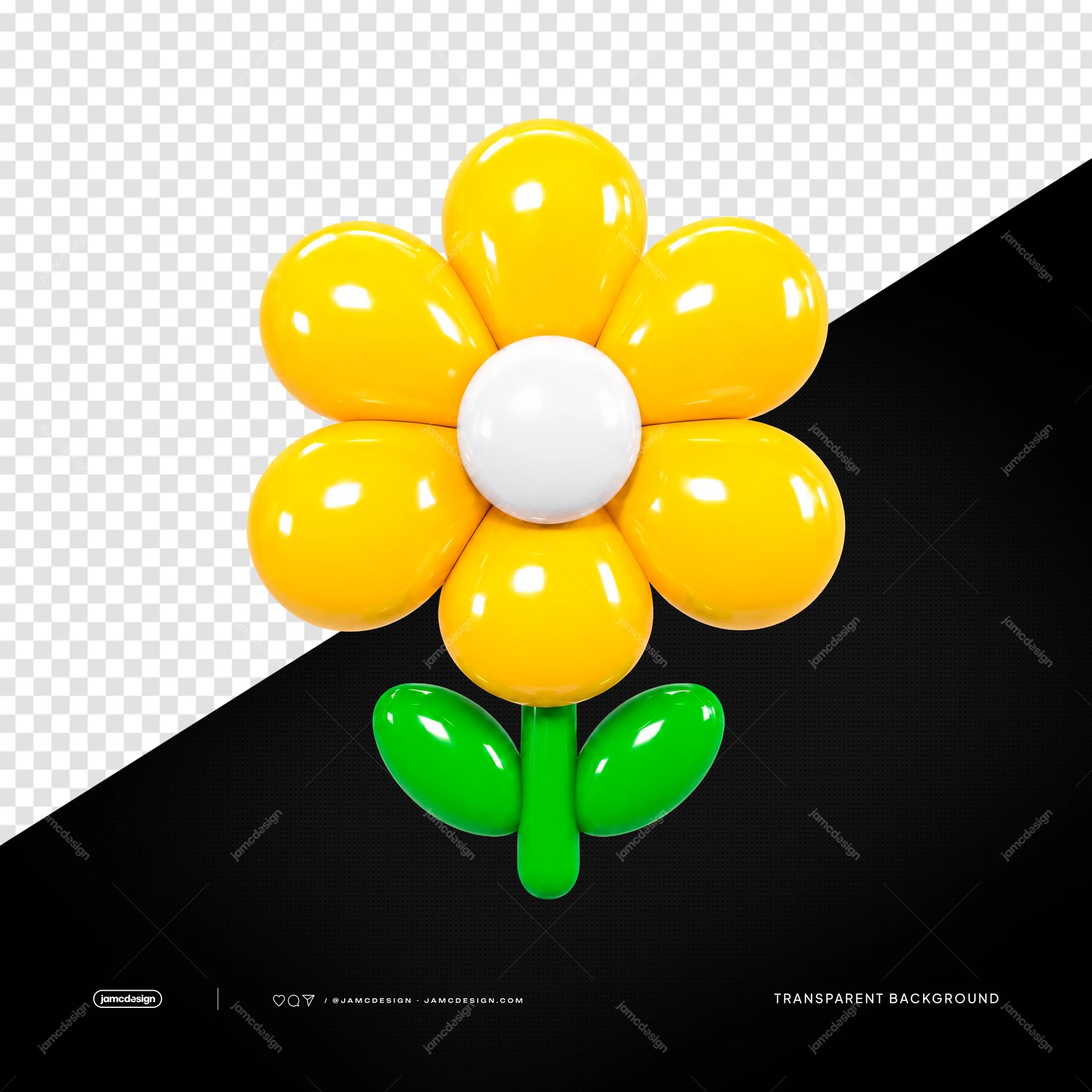 Shiny Red Heart Balloon Isolated. PNG transparent object featuring a colorful flower made from glossy yellow and green balloons with a white center